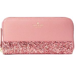 MAKE AN OFFER Kate Spade Greta Court Neda Zip Wallet Dusty Peony Pink Glitter